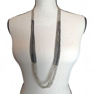 Premiere Designs Manhattan Necklace Long Chain Multi-strand Black Silver Tone